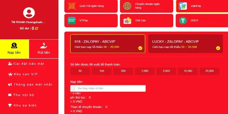 Điền thông tin và thực hiện chuyển khoản từ ví