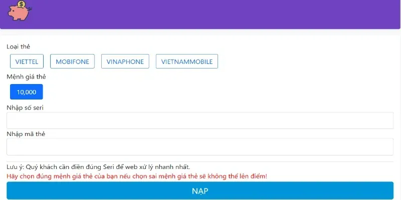 Hướng dẫn nạp tiền vào tài khoản thông qua thẻ cào của các nhà mạng 